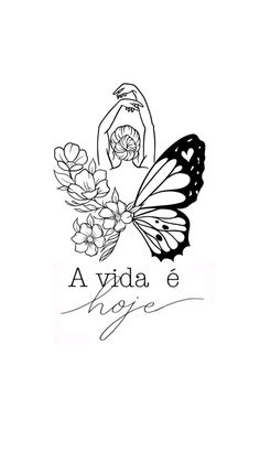 a black and white drawing of a butterfly with flowers on it's back side