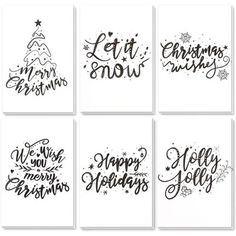 six christmas cards with hand lettering on them