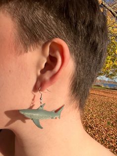 photograph of ear with large shark earring Shark Earings, Cute Shark Stuff, Shark Clothes, Shark Outfit, Miss Frizzle, Types Of Sharks, Shark Decor, Shark Earrings, Shark Gifts