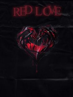 a heart shaped object with the word red love on it's side and dripping blood