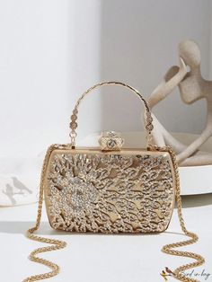 Bird in Bag - Gorgeous Hopping Date PU Hollow Metal Buckle Unflower Hintone Gold Bag Elegant Handbag Crossbody Bag Dinner Bag Elegant Handbag, Bag Elegant, Gold Bag, Bird In Bag, Square Bag, Chain Bags, Gold Details, Metal Buckles, Pu Leather