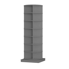 a tall gray shelf with shelves on each side