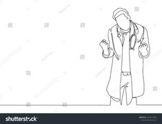 one line drawing of a doctor standing in front of a white background