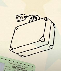 a drawing of a suitcase flying through the air with a star on it's side