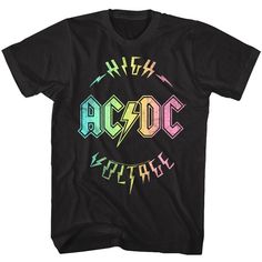 AC/DC High Voltage Rainbow T-Shirt by American Classics Part Scottish, part Aussie, 100% High Voltage Rock Legends! Formed in Sydney in 1973, AC/DC went from Dirty Deeds Done Dirt Cheap on the Highway to Hell to Back to Black in The Flick of the Switch! They have sold over 200 million albums worldwide and they are still working on new music. Wear some rock history, this cool AC/DC graphic t-shirt is vintage style print with a distressed look as if you bought it at an AC/DC Concert Tour in the 80 Neo Grunge, Acdc Shirt, Tokyo Street Fashion, Rock And Roll Bands, Tour Merch, Rock Concert, Disney Stars, Vintage Rock, Concert Tees