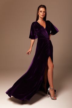 This gorgeous dress is made of velvet. V- Neck Floor Length Flutter Short Sleeve Front slit The dress can be made in any color of velvet and in any size. Dark Purple Bridesmaid Dresses Velvet, Purple Velvet Bridesmaid Dresses, Dark Violet Dress, Purple Dress Wedding Guest, Maid Of Honor Dress Long, Dark Purple Velvet Dress, Purple Dress Wedding, Purple Velvet Gown, Purple Wedding Dress Bridesmaid