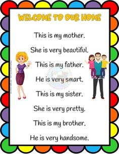 a poster with the words welcome to our home and an image of two people standing next to each other