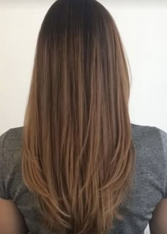 the back of a woman's head with long, brown hair in front of her