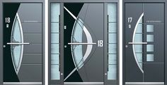 three doors with numbers on them are shown