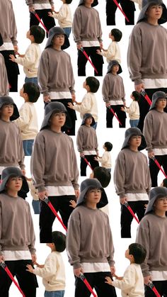 a collage of people wearing hoodies and standing in front of each other