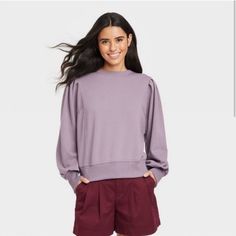 Plum Colored-A New Day (Target)-Never Worn-Nwt-Puff Sleeves-Fleece Lined-Brand New Condition- Women’s Xs Purple Crewneck, Purple Sweatshirt, Basic Sweatshirt, Half Zip Sweatshirt, Striped Hoodie, Bishop Sleeve, Tie Dye Hoodie, Womens Fleece, Fleece Sweatshirt