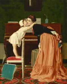 a painting of two women kissing in front of a piano