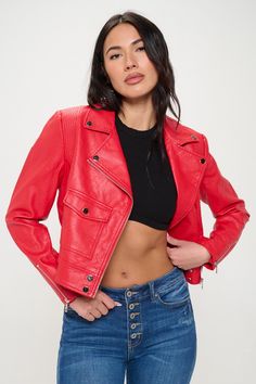 Unleash your inner rebel with the "Crimson Chic #Biker #Jacket (Red)" – a statement piece that's as daring as it is #stylish. This #jacket's vibrant red hue is a bold choice for the audacious spirit, while classic biker details like the asymmetrical zip and lapel snaps infuse it with authentic edge. Perfect for adding a pop of color to any outfit, it's designed for those who lead with confidence and aren't afraid to stand out. Whether paired with denim for a casual day out or draped over an evening dress for unexpected contrast, this jacket is the quintessential crossover of edge and #elegance. Sheer Jacket, Casual Beach Wear, Red A, Shop Swimwear, New Arrival Dress, Red Jacket, Biker Jacket, Vibrant Red, Bottoms Pants