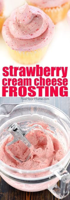 strawberry cream cheese frosting in a bowl with the title overlay reading strawberry cream cheese frosting