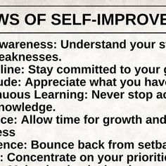 an advertisement for self - improvement is shown in black and white, with the words laws of self - improvement