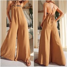 Boho Lace Up Casual Wide Leg Jumper Jumpsuit S M L Xl, 100% Polyester, Ships In 7-8 Days Wide Leg Jumper, Preppy Prom, Sewing Fashion, Boho Jumpsuit, Trendy Business Casual, Y2k Butterfly, Boho Clothes, Wide Leg Romper, Baddie Aesthetic