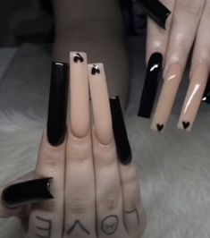 Plain Acrylic Nails, Xl Nails, Nails With Black, Holloween Nails, Acrylic Nail Set, Punk Nails