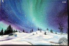 a painting of the northern lights in winter