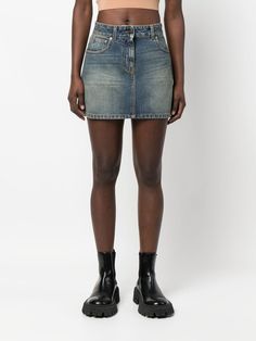 Palm Angels star-motif Denim Mini Skirt - Farfetch Blue Denim Skirt With Five Pockets, Fitted Blue Denim Skirt With Five Pockets, Fitted Dark Wash Denim Skirt With Five Pockets, Effect Star, Bohemian Wedding Guest, Mini Skirt Blue, Angels Jeans, City Dress, Summer Beach Wear