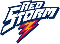 the red storm logo is shown in blue, yellow and orange with a lightning bolt