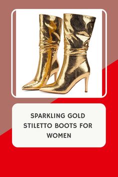 Upgrade your shoe collection with these stunning Mid Calf Boots for Women! If you have thick calves, we recommend ordering a half size up or a size to ensure the perfect fit. The heel height of these Sparkly metallic boots is 9cm/3.5", and their classic stiletto heels and sexy pointed toes add a touch of fashion while keeping you comfortable. Thick Calves