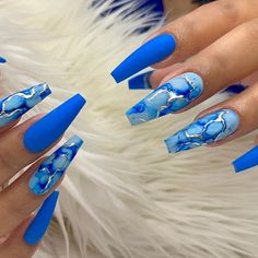 Beach Nails Art, 2023 Beach, Long Acrylic Nail Designs, Blue Acrylic Nails, Fancy Nails Designs, Ombre Acrylic Nails, Long Square Acrylic Nails