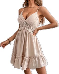 Fitted Beige Sundress With Adjustable Straps, Beige Sleeveless Sundress With Adjustable Straps, Fitted Beige V-neck Sundress, Beige Fitted V-neck Sundress, Fitted Beige Sundress With Spaghetti Straps, Cream Sleeveless Mini Dress For Summer, Feminine Beige Sleeveless Mini Dress, Feminine Sleeveless Beige Mini Dress, Beige V-neck Sundress For Summer