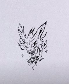 a black and white drawing of a dragon with sharp fangs on it's head