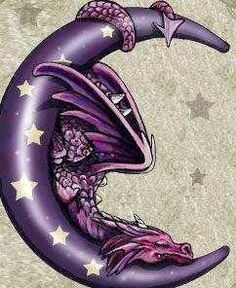 a purple dragon sitting on top of a crescent with the word sabra written below it