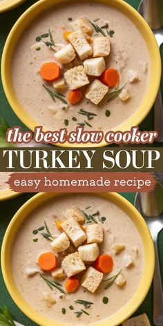 Got leftover turkey? Transform it into something magical with this Slow Cooker Turkey Soup! It’s packed with flavor, super easy to make, and one of the best turkey soup recipes out there. Just toss everything into your crockpot and let it do the heavy lifting while you enjoy your day. Don’t let that turkey go to waste—click through for this simple and cozy turkey soup in crockpot recipe! 🍲🦃💛 Leftover Turkey Stew Crockpot, Best Turkey Soup, Soup In Crockpot, Slow Cooker Turkey Soup, Turkey Soup Recipes, Turkey Crockpot Recipes, Turkey Stew, Leftover Turkey Soup