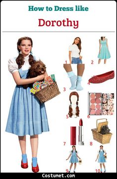 an image of a woman holding a doll and other items in her hands with text overlay that reads how to dress like dorothy