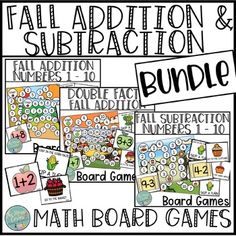 the fall addition and subtraction bundle for numbers 1 - 10 with matching pictures