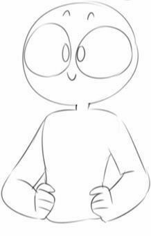 a drawing of an alien with eyes and hands on his chest