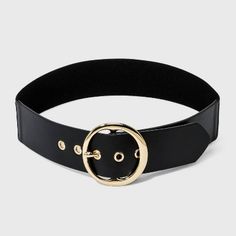 Women's Round Buckle Belt - A New Day™ Black S : Target Chic Adjustable Belt With Gold Buckle, Chic Gold Belt With Buckle Closure, Chic Gold Belt, Chic Party Belt With Gold Buckle, 2024 Board, Double Buckle Belt, Womens Leather Belt, Formal Trousers, Silver Belts