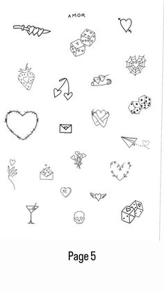 the page is filled with different types of hearts and other things to draw on it