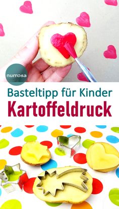 Kartoffeldruck – Kinder Basteltipps - eine einfache Anleitung für Kartoffeldruck mit Kindern - basteln - DIY - mein Familienblog nurrosa.com Kindergarten Projects, Au Pair, Toy Craft, Baby Party, Summer Activities, Diy Baby Stuff, Diy For Kids, Diy And Crafts, Activities For Kids