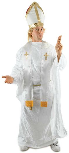 This Pope or Priest stole, (worn to mark recipients of Holy Orders) is a costume version, in white poly satin, with gold fringe, and a gold lame' cross. 80" L x 4 1/2" W. Holy Orders, Priest Stole, Gold Fringe, Gold Lame, Chef's Jackets, Gold Metal, Lab Coat, Satin, Gold