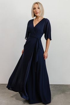 Chiffon V-neck Wrap Dress For Party, Elegant Flowy Wrap Dress For Formal Events, Elegant Flowy Wrap Dress For Formal Occasions, Elegant Formal Flowy Wrap Dress, Elegant Dresses With Flowy Surplice Neckline, Elegant Flowy Dress With Surplice Neckline, Elegant Flowy Wrap Dress, Chic Flowy Wrap Dress For Formal Occasions, Flowy Chiffon Dress With Surplice Neckline