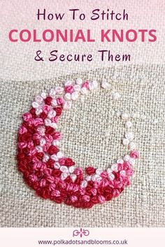 crocheted necklace with the words how to stitch colonial knots and secure them on it