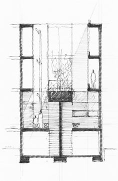 an architectural drawing of a room with shelves