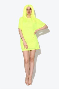 Catch eyes and turn heads this festival season in our Miami Neon Yellow Oversized Mesh T-shirt. Get summer ready with our oversized tee it’s the perfect poolside cover up during the day or add biker shorts and heels for a neon evening look. Designed in London for KARIZMAFabric: MeshLength: 77cm Gentle dry clean or gentle hand wash cold water and hang to dry. Model is 5 ft 7 and wears a size small.Please use our size guide for body measurements when purchasing, our garments run true to size. Biker Shorts And Heels, Neon Yellow Outfit, Miami Neon, Get Summer Ready, Feather Jacket, Mesh T Shirt, Yellow Outfit, Orange Sweaters, Sweatshirt Zipper