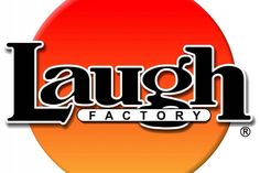 laugh factory logo with the word laugh factory on it's back and an orange circle behind it