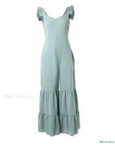 OrcaJump - Chic and Elegant Flutter Sleeve Wide Leg Jumpsuit with Ruched Details Solid Color Jumpsuits, Jumpsuit Pattern, Chic Type, Chic And Elegant, Linen Jumpsuit, Estilo Chic, Style Chic, Linen Women, Flutter Sleeves