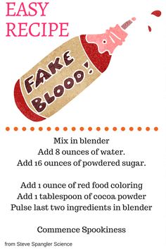 the recipe for fake booo is shown in red and white with an orange border