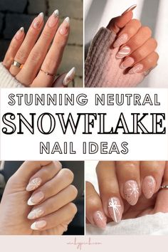 30+ Stunning Neutral Snowflake Nail Ideas - Nude Color Christmas Nails, Snowflake Nails Ideas, Gel Nail Snowflake Designs, Christmas Nails Natural Color, Cute Neutral Christmas Nails, Nude Nails With Snowflake Design, Nude December Nails, White Nude Christmas Nails, December Nails Snowflake