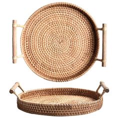 two wicker trays sitting next to each other