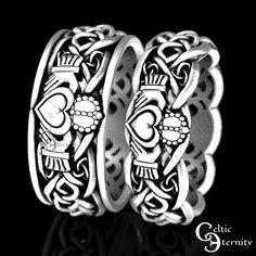 See this ring set with stones! www.etsy.com/shop/CelticEternity?search_query=claddagh A His & Hers wedding set with the infinity Claddagh ring. The Claddagh ring (Irish: fáinne Chladaigh) is a traditional Irish ring which represents love, loyalty, and friendship (the hands represent friendship, the heart represents love, and the crown represents loyalty). All our Celtic rings are made to order and made in YOUR size. We suggest buying our refundable ring sizer: www.etsy.com/listing/937178260 Symbolic Wedding Jewelry With Intricate Design, Symbolic Hallmarked Wedding Rings, Symbolic Wedding Rings Hallmarked, Antique Sterling Silver Promise Jewelry, Antique Sterling Silver Jewelry For Promises, Symbolic Intricate Design Jewelry For Anniversary, Symbolic Engraved Ring With Intricate Design For Anniversary, Symbolic Promise Ring With Intricate Design, Symbolic Intricate Design Promise Ring