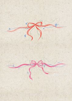 two red bows with blue stars on them are drawn in colored pencils and ink