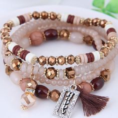 Brown Fashion Square Shape Decorated Multi-Layer Bracelet Color: Brown Size: 170 Mm Material: Alloy + Crystal. Weight: 49.5 G Wood Bead Bracelet, Tassels Fashion, Beads Bracelet Design, Crystal Beads Bracelet, Beaded Bracelets Diy, Layered Bracelets, Bracelet Handmade, Crystal Bracelet, Color Crystal