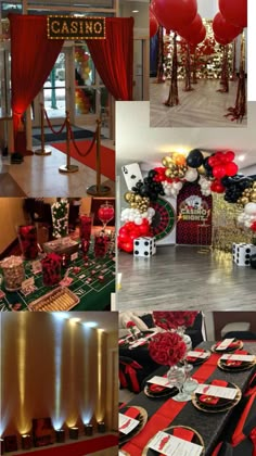 casino themed party with red and black decorations